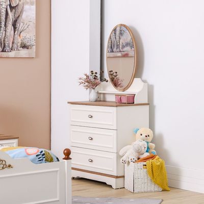 Eva 3 Drawer Dresser W/Mirror-Cream & Oak