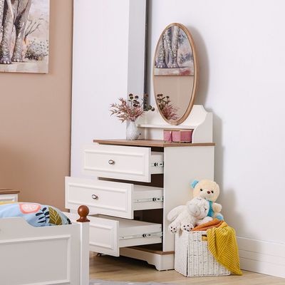 Eva 3-Drawer Dresser with Mirror - Cream & Oak - With 5-Year Warranty