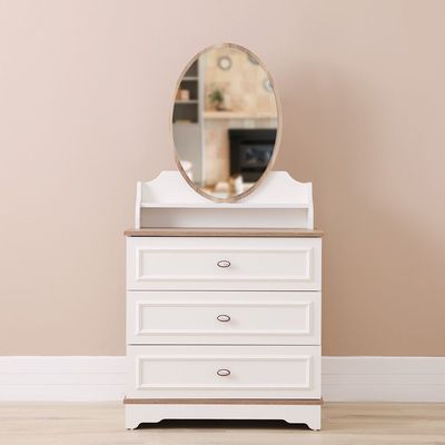 Eva 3 Drawer Dresser W/Mirror-Cream & Oak