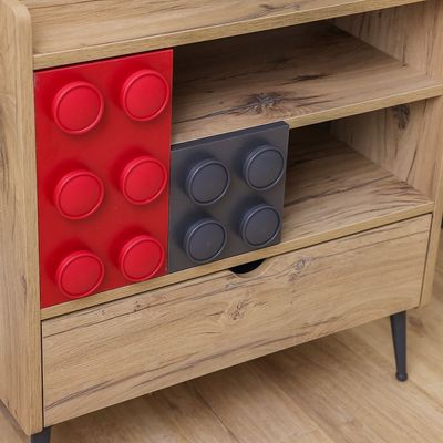 Bricks 3-Drawer Dresser with Shelf - Oak/Red/Grey - With 5-Year Warranty