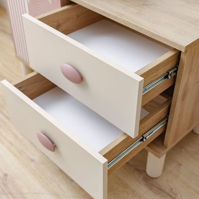 Zeta 2Drawers+1Door Dresser W/Mirror & Led-Offwhite & Pink