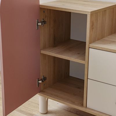 Zeta 2Drawers+1Door Dresser W/Mirror & Led-Offwhite & Pink
