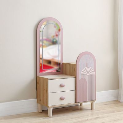 Zeta 2Drawers+1Door Dresser W/Mirror & Led-Offwhite & Pink