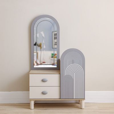 Zeta 2Drawers+1Door Dresser W/Mirror & Led-Offwhite & Grey