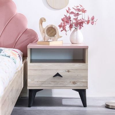 Bliss 1 Drawer Night Stand-Oak & Pink