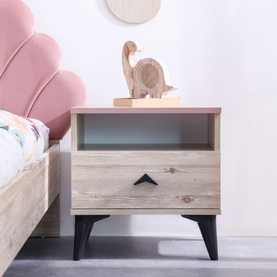 Bliss 1-Drawer Nightstand - Oak & Pink - With 5-Year Warranty