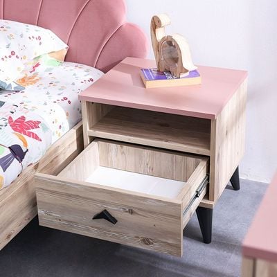 Bliss 1 Drawer Night Stand-Oak & Pink