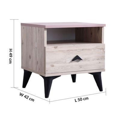 Bliss 1 Drawer Night Stand-Oak & Pink