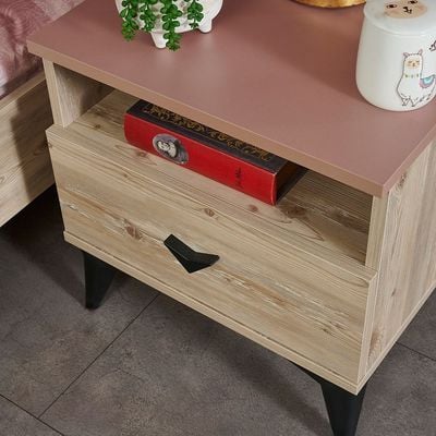 Bliss 1 Drawer Night Stand-Oak & Pink