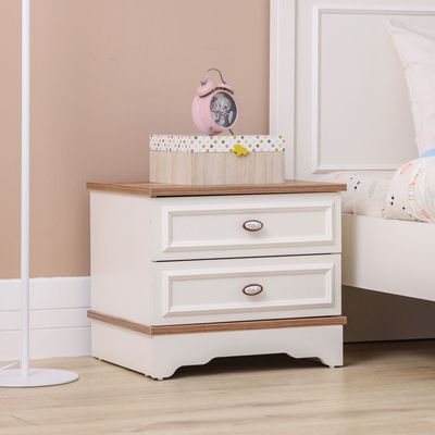 Eva 2 Drawers Night Stand-Cream & Oak