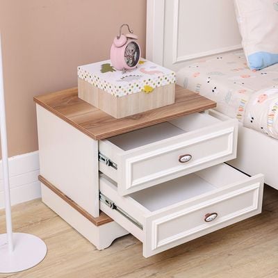 Eva 2 Drawers Night Stand-Cream & Oak