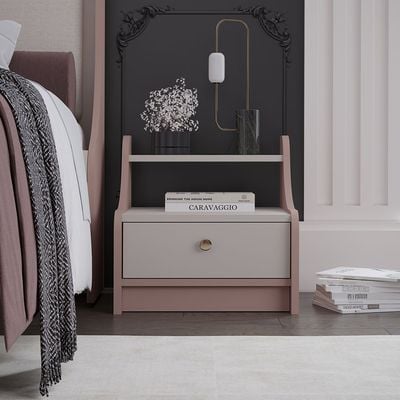 Blossom 1 Drawer Night Stand-Blush Pink+Light Beige