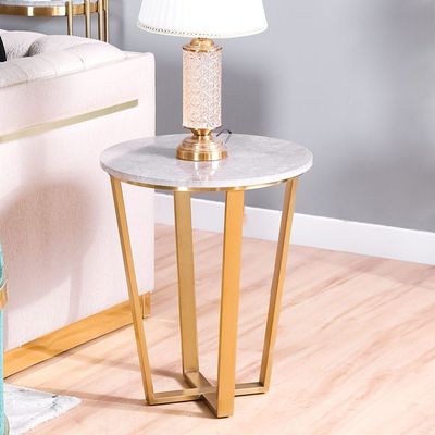 Beaver End Table - Grey Marble / Brushed Gold