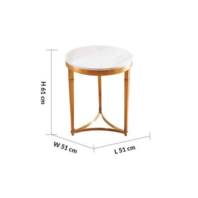 Humpback End Table - White / Brushed Gold