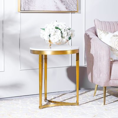 Humpback End Table - White / Brushed Gold