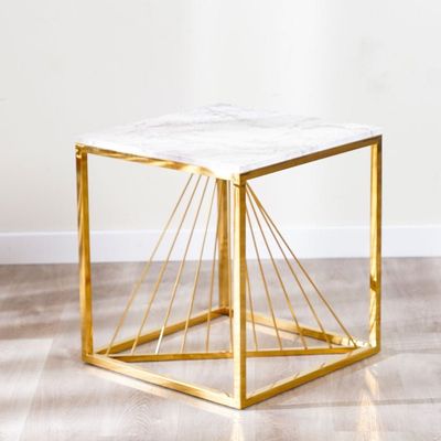 Orca End Table - White Marble / Gold