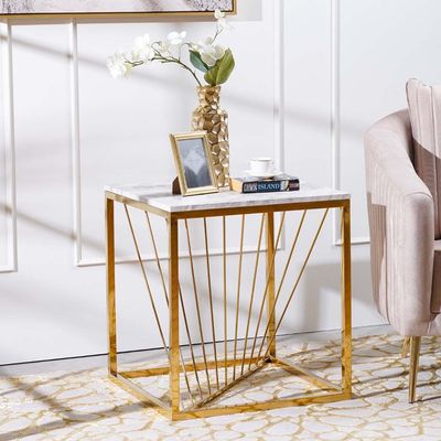 Orca End Table - White Marble / Gold