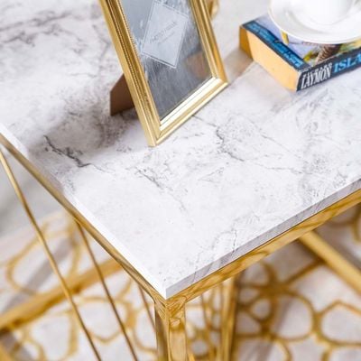 Orca End Table - White Marble / Gold