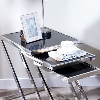 Otter Nest Of Table - Black Glass / Chrome