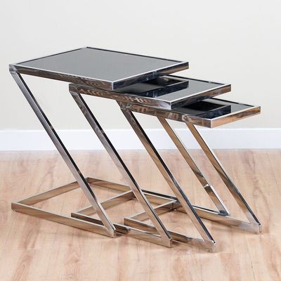 Otter Nest Of Table - Black Glass / Chrome