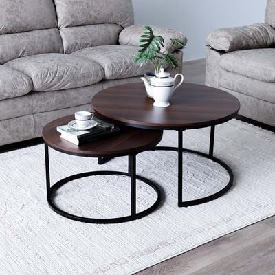 Jaguar Coffee Table - Set of 2 - Walnut/Black - With 2-Year Warranty