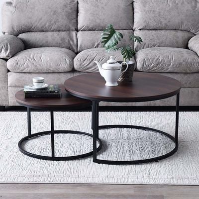 Jaguar Coffee Table - Set of 2 - Walnut/Black - With 2-Year Warranty