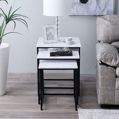 Gopler Nest Of Table - White Marble / Black