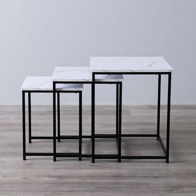 Gopler Nest Of Table - White Marble / Black