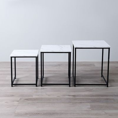 Gopler Nest Of Table - White Marble / Black