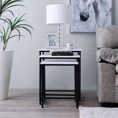 Gopler Nest Of Table - White Marble / Black