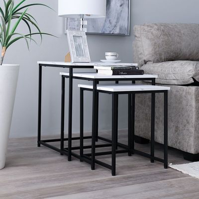 Gopler Nest Of Table - White Marble / Black