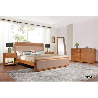 Rita 180x200 King Bed - Oak/Rattan - With 2-Year Warranty