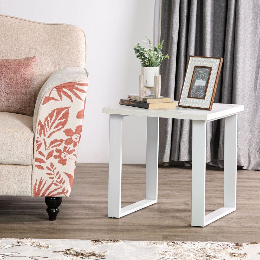 White end table with shop charging station