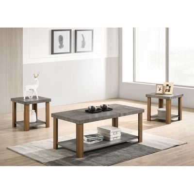 Wenno Coffee and 2 End Table Sete - Grey/Walnut - With 1-Year Warranty