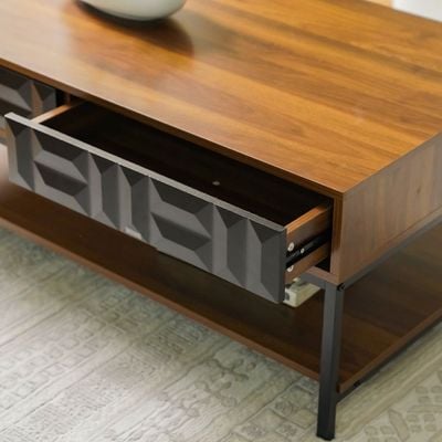 Dello Centre Table W/2 Drawers - Walnut / Black