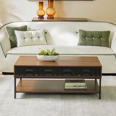 Dello Centre Table W/2 Drawers - Walnut / Black