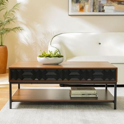 Dello Centre Table W/2 Drawers - Walnut / Black