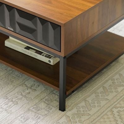 Dello Centre Table W/2 Drawers - Walnut / Black