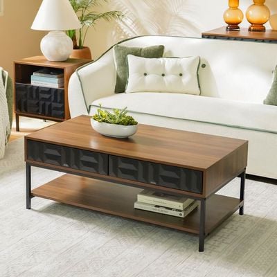 Dello Centre Table W/2 Drawers - Walnut / Black