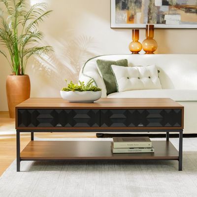 Dello Centre Table W/2 Drawers - Walnut / Black