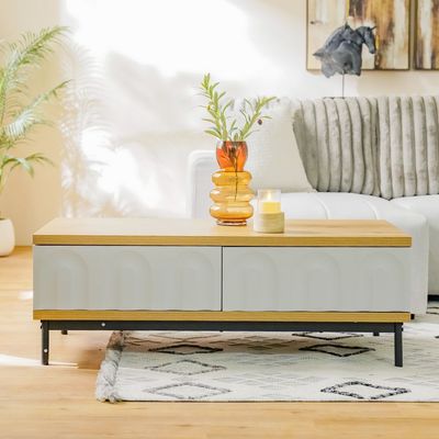 Delmar Centre Table with 2 Drawers - Natural/Grey - With 2-Year Warranty