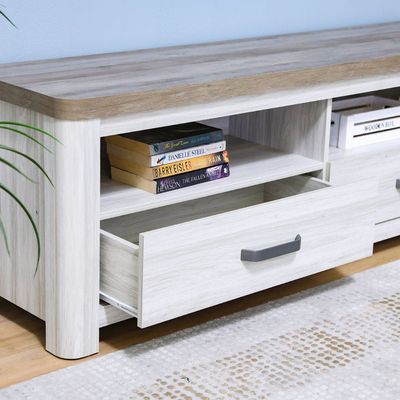 Olivos Low TV Unit for TVs up to 75 Inches with Storage - Ash Grey/Oak - With 2-Year Warranty