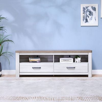 Olivos Low TV Unit for TVs up to 75 Inches with Storage - Ash Grey/Oak - With 2-Year Warranty