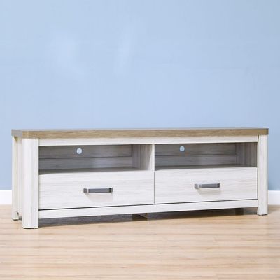 Olivos Low TV Unit for TVs up to 75 Inches with Storage - Ash Grey/Oak - With 2-Year Warranty