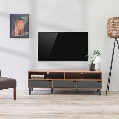 Fabian 3 Drawers  TV Unit Up to 55 Inch - Cherry/Dark Grey- 2 Years Warranty