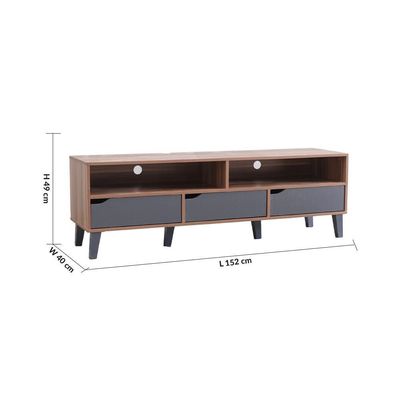 Fabian 3 Drawers  TV Unit Up to 55 Inch - Cherry/Dark Grey- 2 Years Warranty