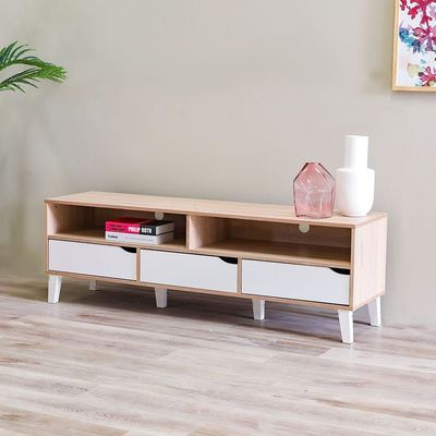 Fabian 3 Drawers TV Unit Up to 55 Inch - Sonoma Oak/White- 2 Years Warranty