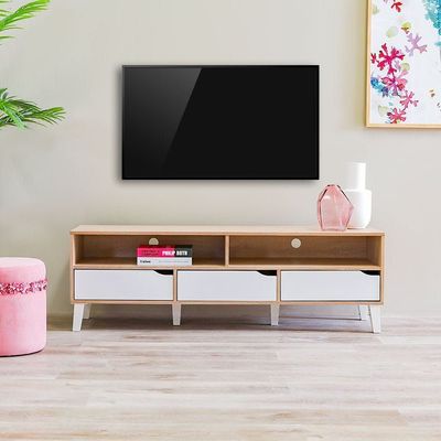 Fabian 3 Drawers TV Unit Up to 55 Inch - Sonoma Oak/White- 2 Years Warranty