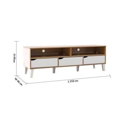 Fabian 3 Drawers TV Unit Up to 55 Inch - Sonoma Oak/White- 2 Years Warranty