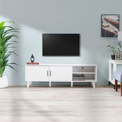 Arlo 2 Doors TV Cabinet Up to 55 Inch - White- 2 Years Warranty